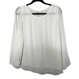 Max Studio Sheer Long Bell‎ Sleeve Flowy Blouse Top White Women's Size Large
